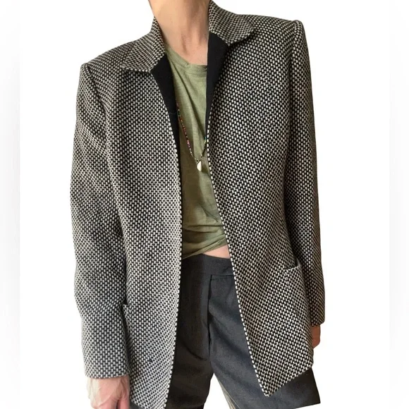 Tahari Black White Check Open Front Lined Blazer Size 14 - Picture 3 of 14
